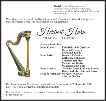 Traueranzeige von Herbert Horn von Südthüringer Presse