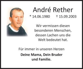 Traueranzeige von André Rether von Südthüringer Presse