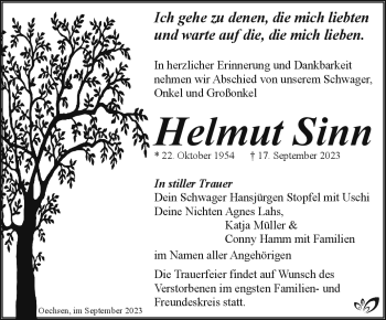 Traueranzeige von Helmut Sinn von Südthüringer Presse