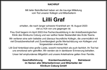 Traueranzeige von Lilli Graf von Neue Presse Coburg