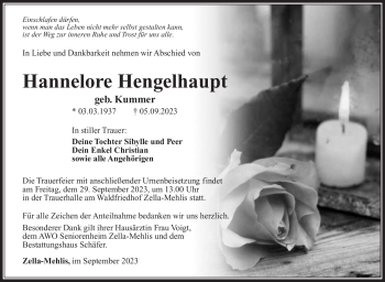 Traueranzeige von Hannelore Hengelhaupt von Südthüringer Presse