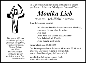 Traueranzeige von Monika Lieb von Neue Presse Coburg