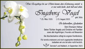 Traueranzeige von Ingeborg Vogel von Südthüringer Presse
