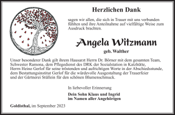 Traueranzeige von Angela Witzmann von Südthüringer Presse
