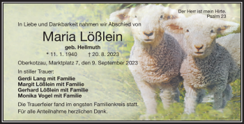 Traueranzeige von Maria Lößlein von Frankenpost