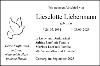 Traueranzeige von Lieselotte Liebermann von Neue Presse Coburg
