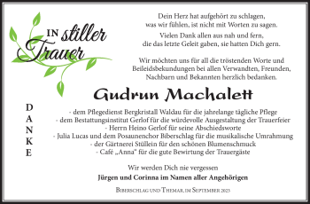 Traueranzeige von Gudrun Machalett von Südthüringer Presse