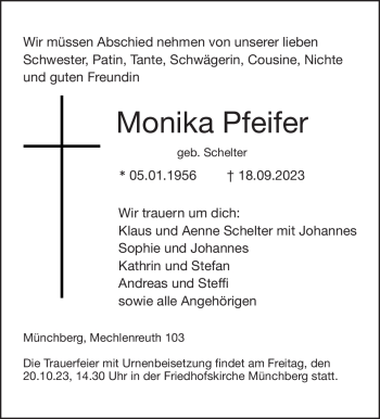 Traueranzeige von Monika Pfeifer von Frankenpost