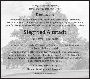 Traueranzeige von Siegfried Altstadt von Südthüringer Presse