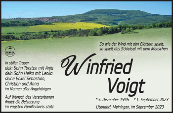 Traueranzeige von Winfried Voigt von Südthüringer Presse