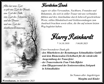 Traueranzeige von Harry Reinhardt von Südthüringer Presse
