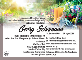 Traueranzeige von Georg Schumann von Südthüringer Presse