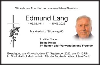 Traueranzeige von Edmund Lang von Frankenpost