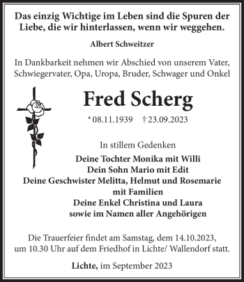 Traueranzeige von Fred Scherg von Südthüringer Presse