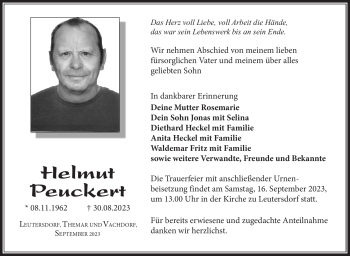 Traueranzeige von Helmut Peuckert von Südthüringer Presse