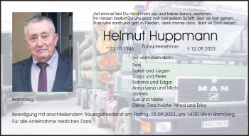 Traueranzeige von Helmut Huppmann von Neue Presse Coburg