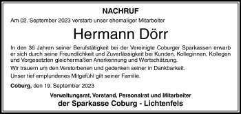 Traueranzeige von Hermann Dörr von Neue Presse Coburg