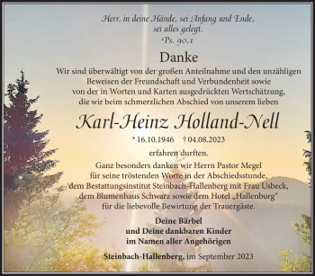 Traueranzeige von Karl-Heinz Holland-Nell von Südthüringer Presse