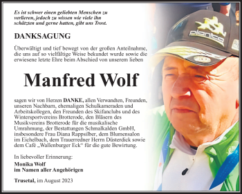 Traueranzeige von Manfred Wolf von Südthüringer Presse