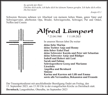 Traueranzeige von Alfred Lümpert von Südthüringer Presse