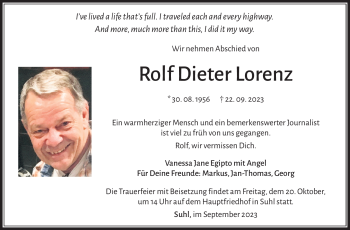 Traueranzeige von Rolf Dieter Lorenz von Südthüringer Presse