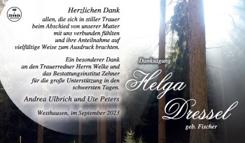 Traueranzeige von Helga Dressel von Südthüringer Presse
