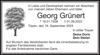 Traueranzeige von Georg Grünert von Frankenpost