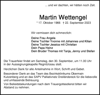 Traueranzeige von Martin Wettengel von Frankenpost