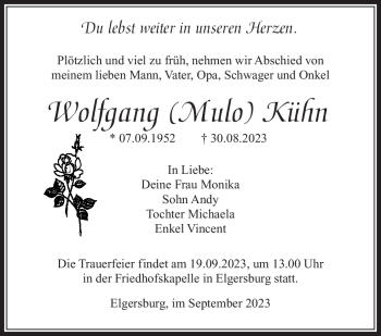 Traueranzeige von Wolfgang Kühn von Südthüringer Presse