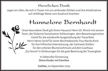 Traueranzeige von Hannelore Bernhardt von Südthüringer Presse