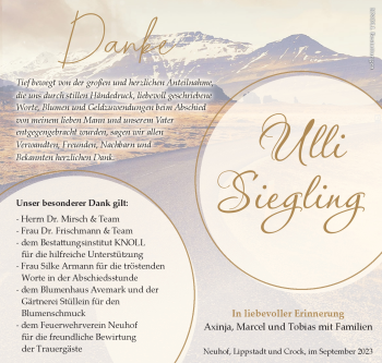Traueranzeige von Ulli Siegling von Südthüringer Presse