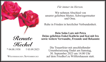 Traueranzeige von Renate Heckel von Südthüringer Presse