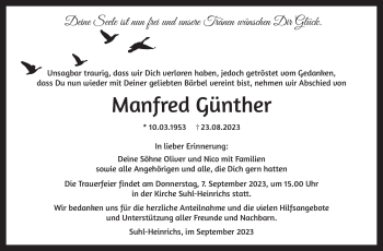 Traueranzeige von Manfred Günther von Südthüringer Presse