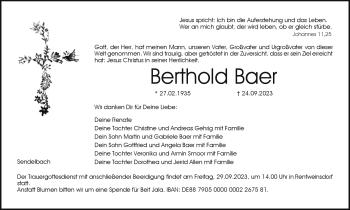 Traueranzeige von Berthold Baer von Neue Presse Coburg