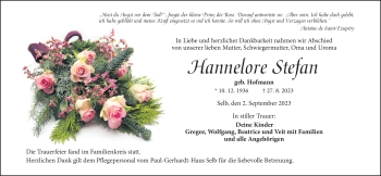 Traueranzeige von Hannelore Stefan von Frankenpost