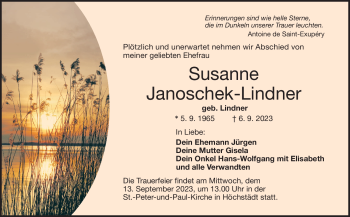 Traueranzeige von Susanne Janoschek-Lindner von Frankenpost