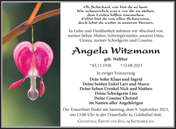 Traueranzeige von Angela Witzmann von Südthüringer Presse