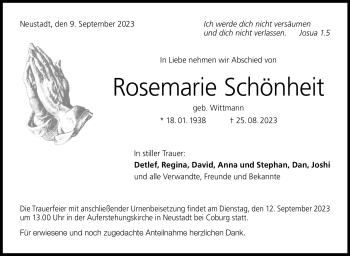 Traueranzeige von Rosemarie Schönheit von Neue Presse Coburg