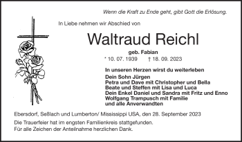 Traueranzeige von Waltraud Reichl von Neue Presse Coburg