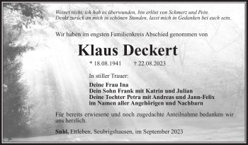 Traueranzeige von Klaus Deckert von Südthüringer Presse