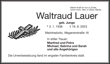 Traueranzeige von Waltraud Lauer von Frankenpost