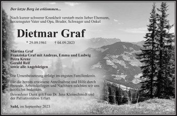 Traueranzeige von Dietmar Graf von Südthüringer Presse