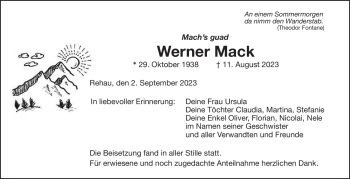 Traueranzeige von Werner Mack von Frankenpost