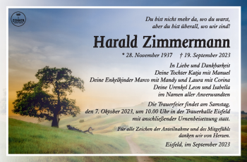 Traueranzeige von Harlad Zimmermann von Südthüringer Presse
