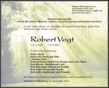 Traueranzeige von Robert Walter Vogt von Südthüringer Presse