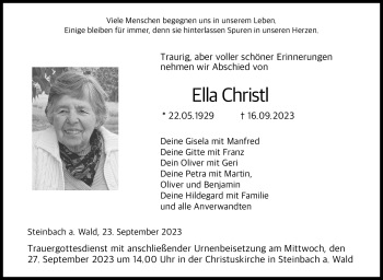 Traueranzeige von Ella Christl von Neue Presse Coburg