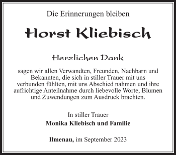Traueranzeige von Horst Kliebisch von Südthüringer Presse