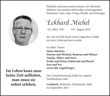 Traueranzeige von Eckhard Michel von Südthüringer Presse