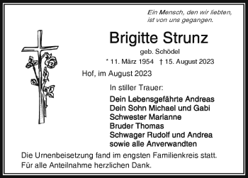 Traueranzeige von Brigitte Strunz von Frankenpost