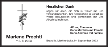 Traueranzeige von Marlene Prechtl von Frankenpost